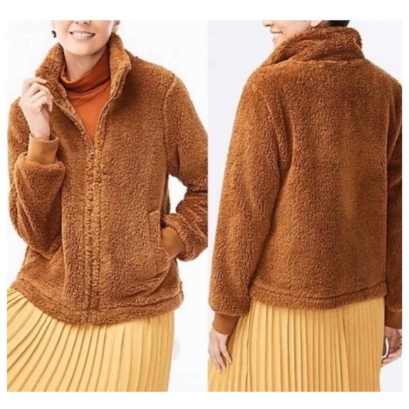 J. Crew Jackets & Blazers - J.CREW‎ Sherpa Camel Funnelneck Zip Jacket Women Small AB440 Teddy